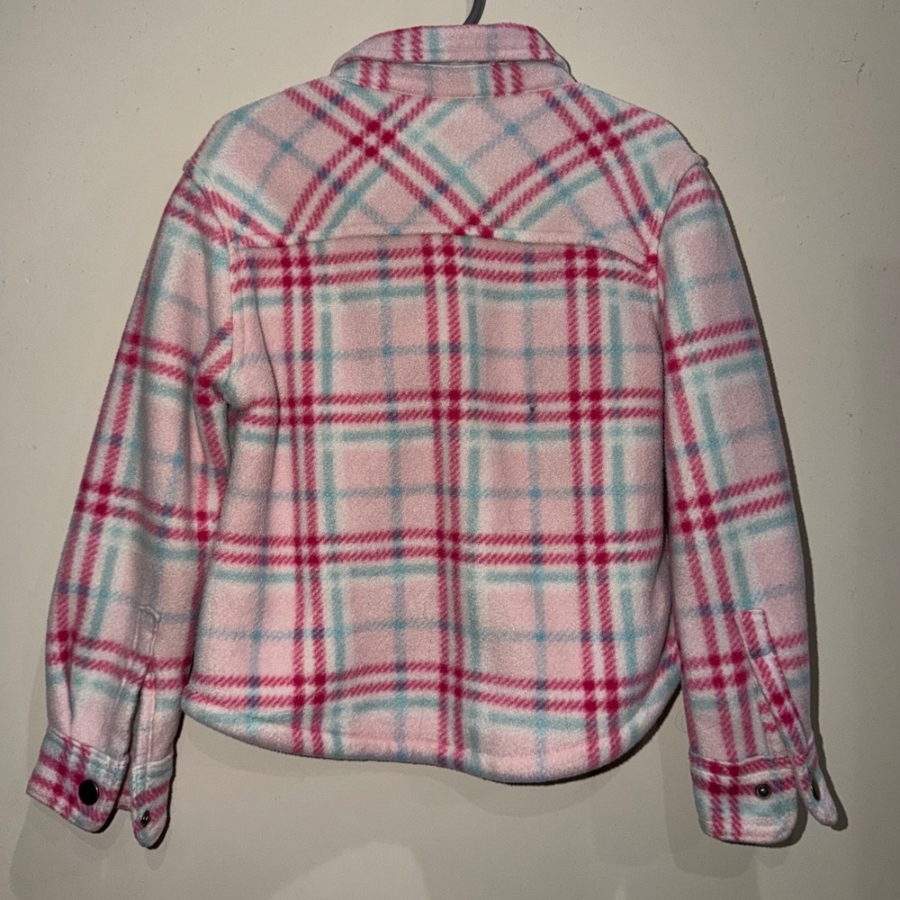 Eddie Bauer Girls Sherpa Lined Plaid Jacket Size 4/5 Pink Fleece Shacket - Picture 3 of 5